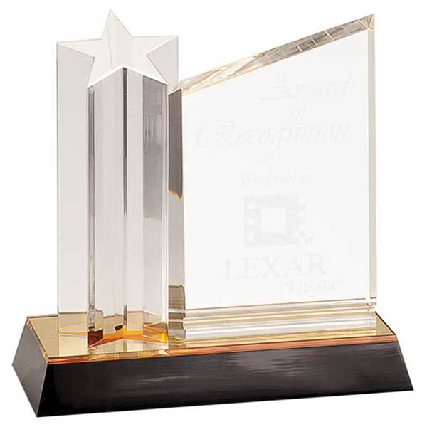 Picture of 7" Clear Star Column Acrylic with Clear Plaque and Gold/Black Base