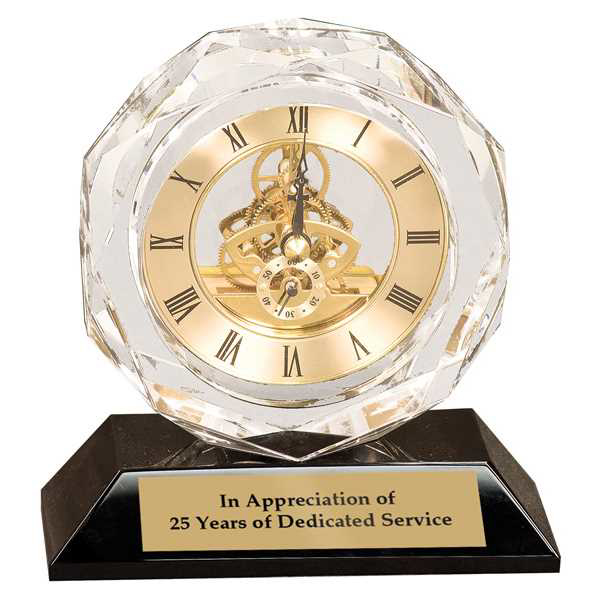 Picture of 5 3/4" Clear Crystal Clock on Black Pedestal Base