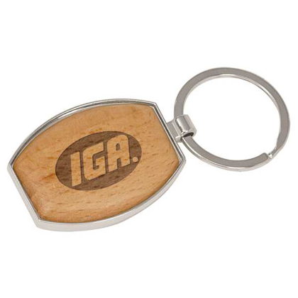 Picture of 1 1/2" x 1 15/16" Silver/Wood Laserable Oval Keychain