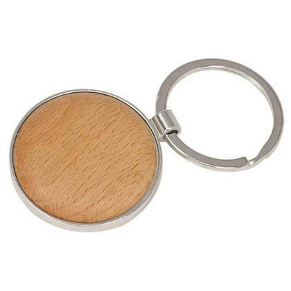 Picture of 1 5/8" Silver/Wood Laserable Round Keychain