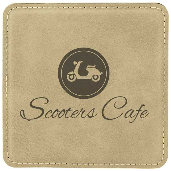 Picture of 4" x 4" Square Light Brown Laserable Leatherette Coaster