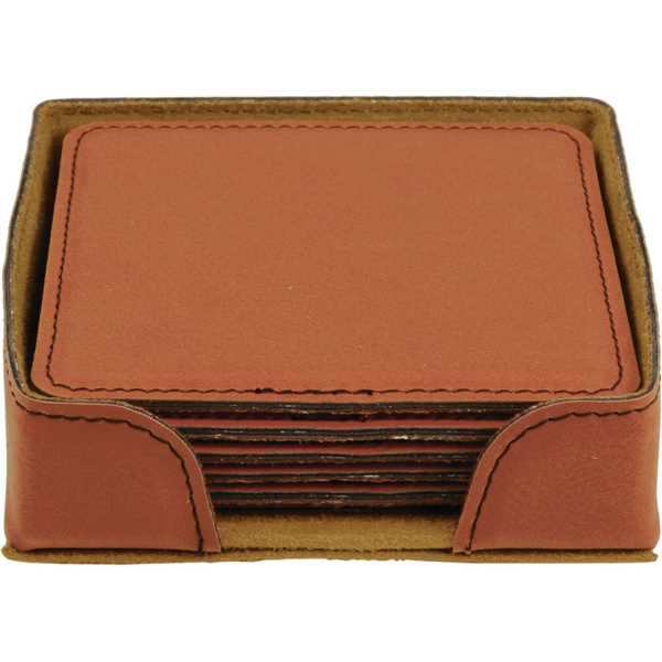 Picture of 4" x 4" Rawhide Square Laserable Leatherette 6-Coaster Set