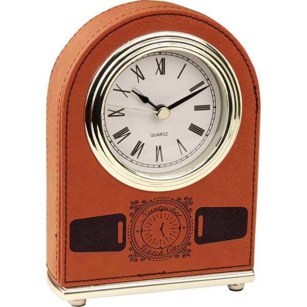 Picture of 5 1/2" Rawhide Laserable Leatherette Arch Desk Clock