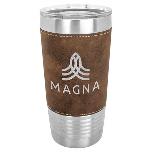 Picture of 20 oz. Rustic & Silver Laserable Leatherette Polar Camel Tumbler with Clear Lid