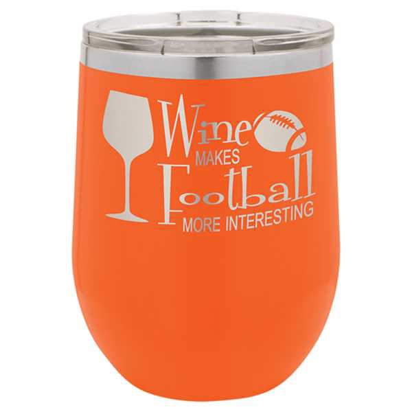 Picture of Polar Camel 12 oz. Matte Orange Vacuum Insulated Stemless Wine Glass w/Lid