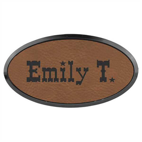 Picture of 3" x 1 1/2" Dark Brown Laserable Leatherette Oval Badge & Frame