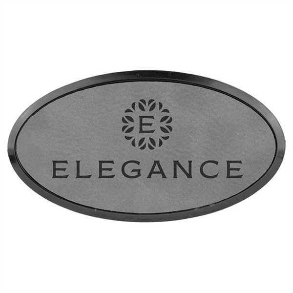 Picture of 3" x 1 1/2" Gray Laserable Leatherette Oval Badge & Frame