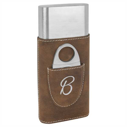 Picture of Rustic/Silver Laserable Leatherette Cigar Case with Cutter