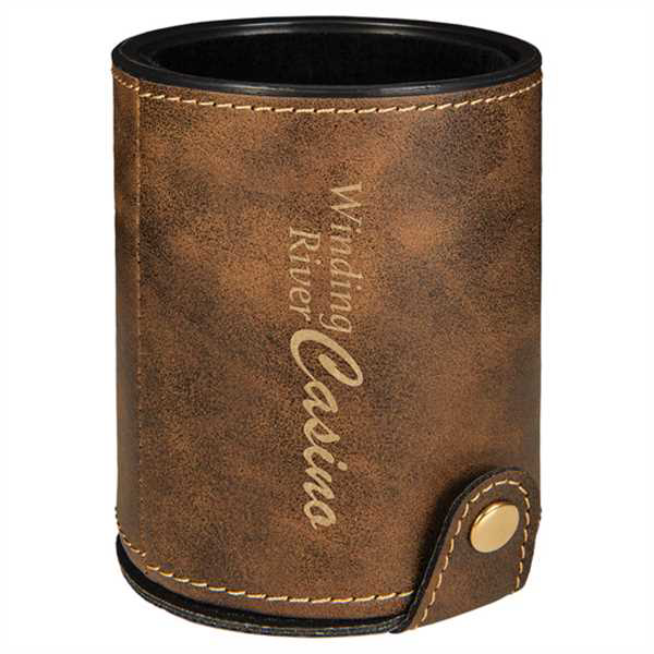 Picture of Rustic/Gold Laserable Leatherette Dice Cup with 5 Dice