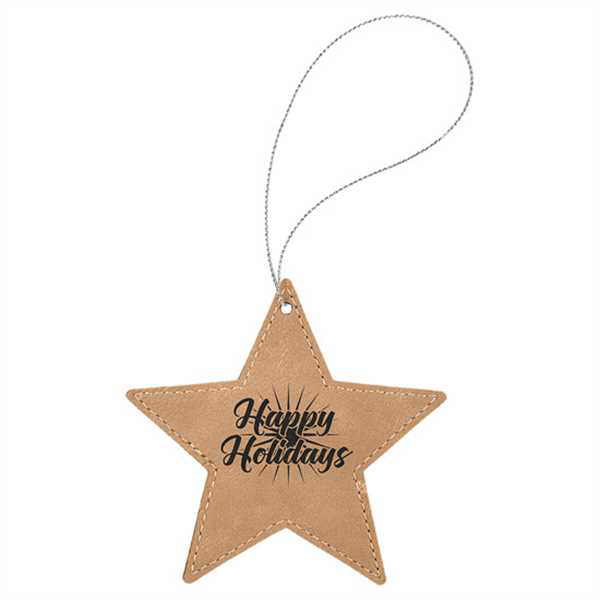 Picture of Light Brown Laserable Leatherette Star Ornament with Silver String