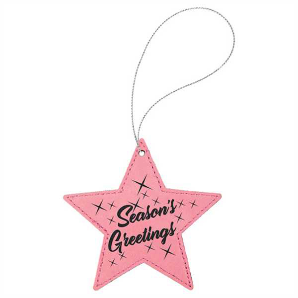 Picture of Pink Laserable Leatherette Star Ornament with Silver String