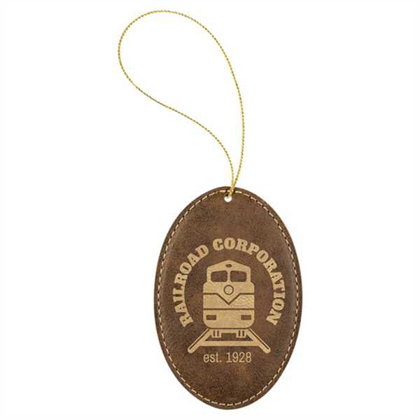 Picture of Rustic & Gold Laserable Leatherette Oval Ornament with Gold String