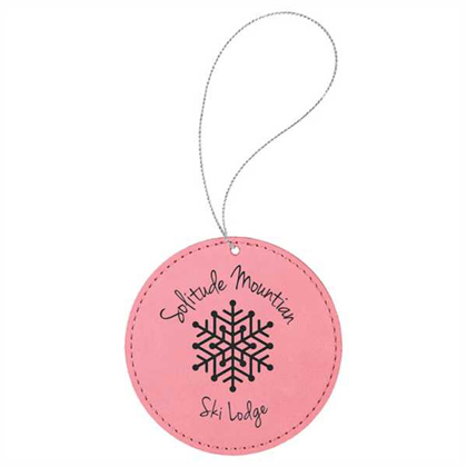 Picture of Pink Laserable Leatherette Round Ornament with Silver String