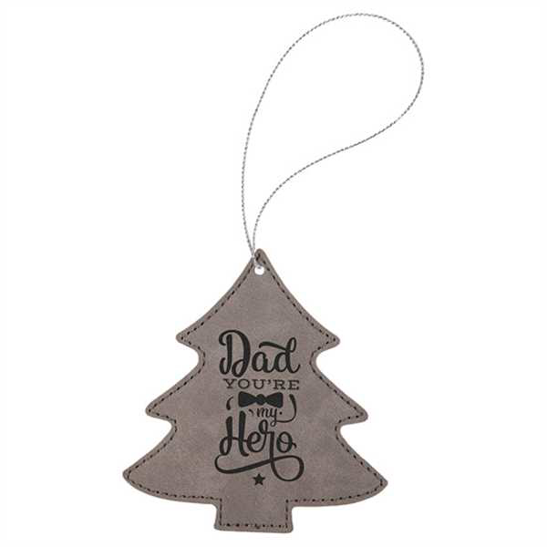 Picture of Gray Laserable Leatherette Tree Ornament with Gold String