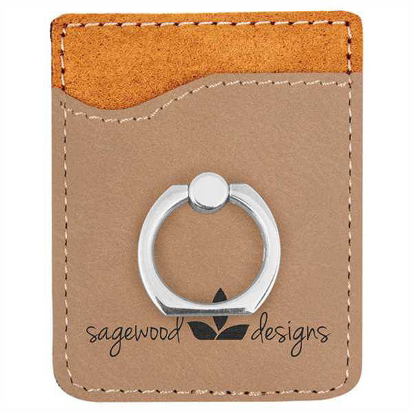 Picture of Light Brown Laserable Leatherette Phone Wallet with Silver Ring
