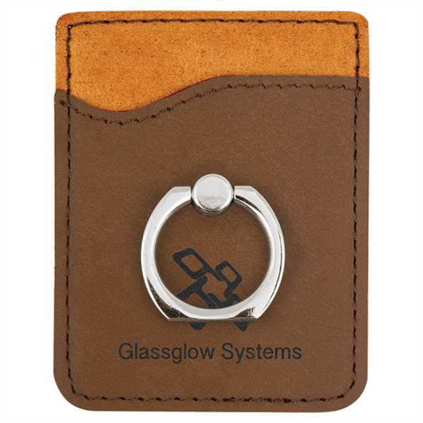 Picture of Dark Brown Laserable Leatherette Phone Wallet with Silver Ring