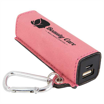 Picture of Pink Laserable Leatherette 200 mAh Power Bank with USB Cord