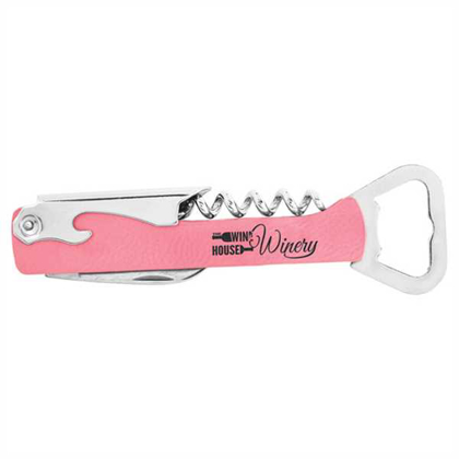 Picture of Pink Laserable Leatherette Corkscrew Bottle Opener