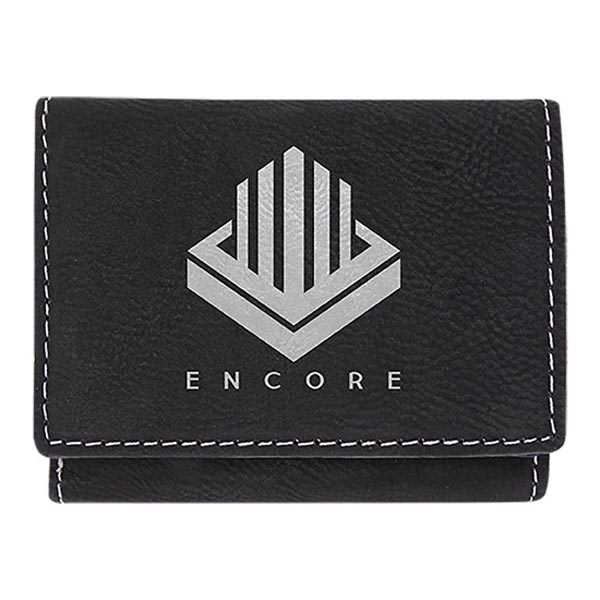 Picture of 3" x 4" Black/Silver Laserable Leatherette Trifold Wallet