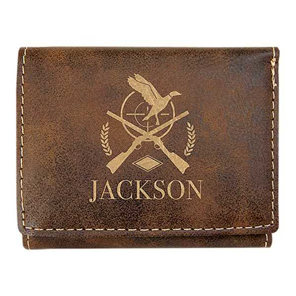 Picture of 3" x 4" Rustic/Gold Laserable Leatherette Trifold Wallet