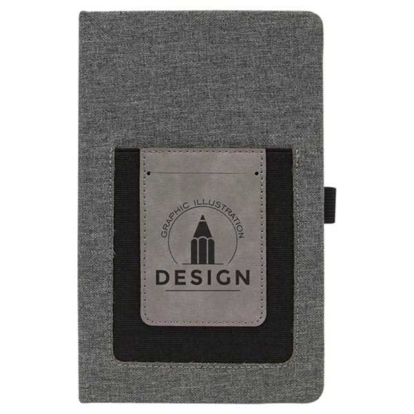 Picture of 5 1/4" x 8 1/4" Gray w/Gray Laserable Leatherette Journal with Cell/Card Slot