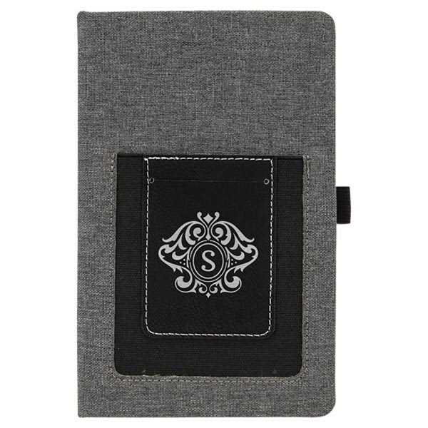 Picture of 5 1/4" x 8 1/4" Gray w/Black Laserable Leatherette Journal with Cell/Card Slot