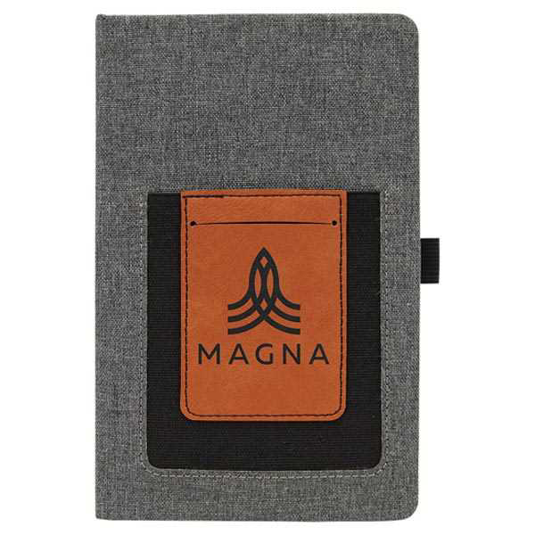Picture of 5 1/4" x 8 1/4" Gray w/Rawhide Laserable Leatherette Journal with Cell/Card Slot