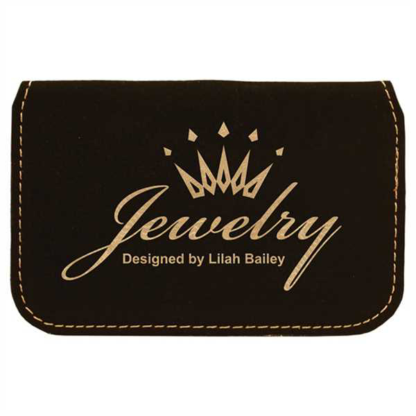 Picture of 4 1/2" x 2 3/4" Black/Gold Laserable Leatherette Flexible Business Card Holder