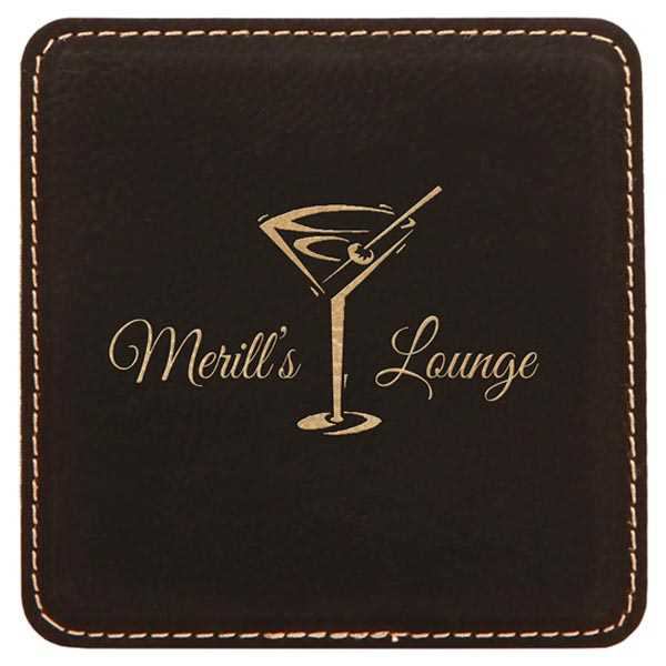 Picture of 4" x 4" Square Black/Gold Laserable Leatherette Coaster