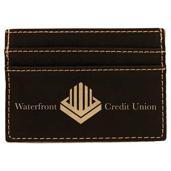 Picture of 4" x 2 3/4" Black/Gold Laserable Leatherette Wallet Clip