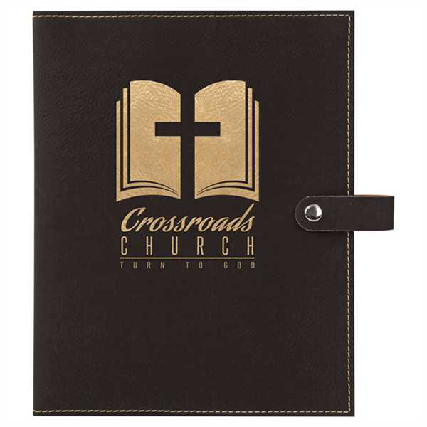 Picture of 6 1/2" x 8 3/4" Black/Gold Leatherette Book/Bible Cover with Snap Closure