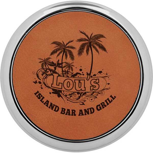 Picture of 3 5/8" Round Rawhide Laserable Leatherette Coaster w/ Silver Edge