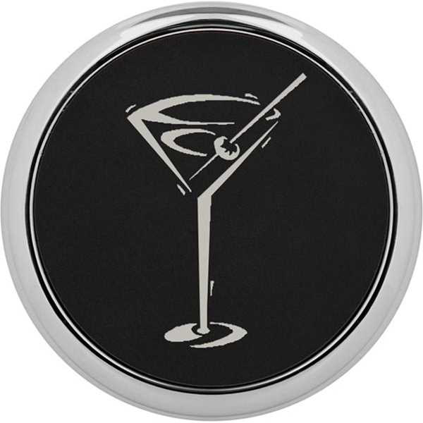 Picture of 3 5/8" Round Black/Silver Laserable Leatherette Coaster w/ Silver Edge