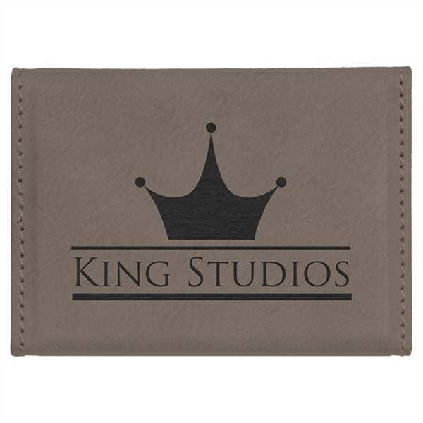 Picture of 3 3/4" x 2 3/4" Gray Laserable Leatherette Hard Business Card Holder