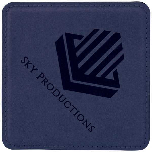 Picture of 4" x 4" Square Blue/Black Laserable Leatherette Coaster