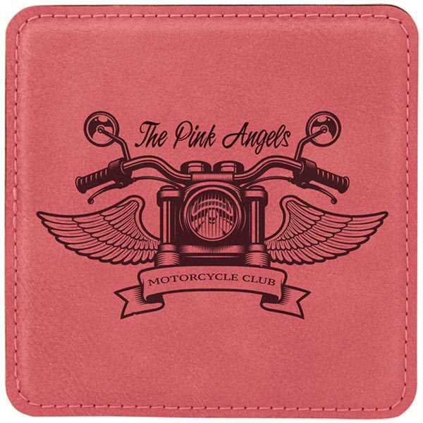 Picture of 4" x 4" Square Pink Laserable Leatherette Coaster