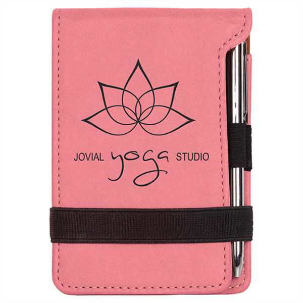 Picture of 3 1/4" x 4 3/4" Pink Laserable Leatherette Mini Notepad with Pen