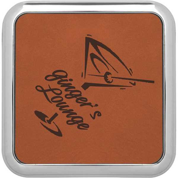 Picture of 3 5/8" x 3 5/8" Square Rawhide Laserable Leatherette Coaster w/Silver Edge