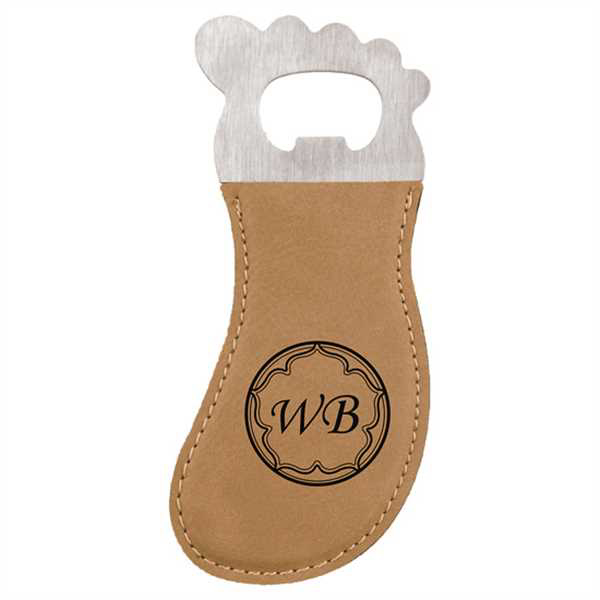 Picture of Light Brown Laserable Leatherette Foot Shaped Bottle Opener with Magnet
