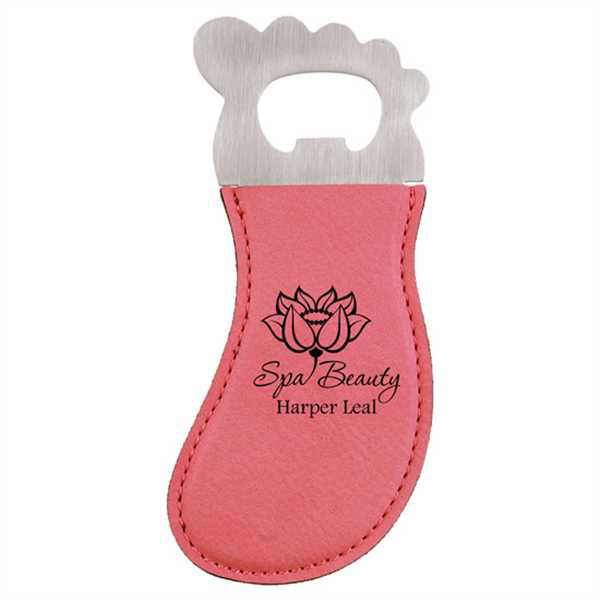 Picture of Pink Laserable Leatherette Foot Shaped Bottle Opener with Magnet