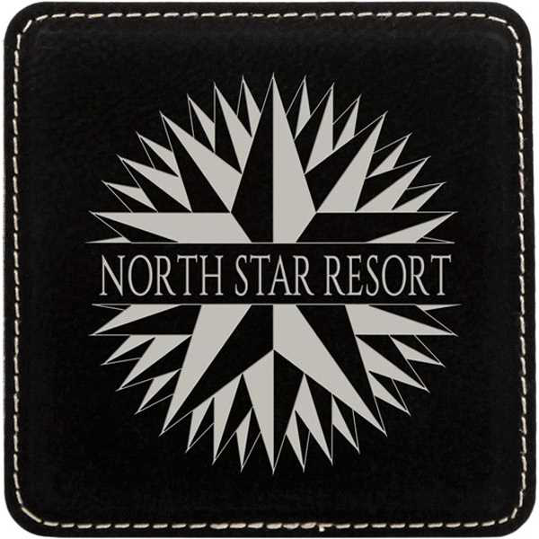 Picture of 4" x 4" Square Black/Silver Laserable Leatherette Coaster