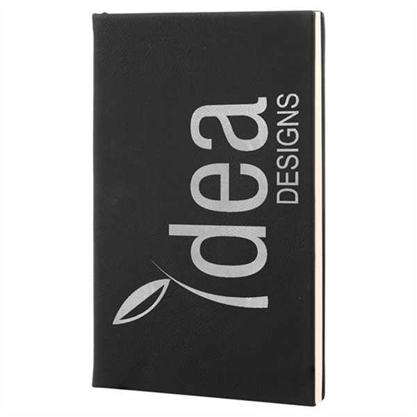 Picture of 5 1/4" x 8 1/4" Black/Silver Laserable Leatherette Journal