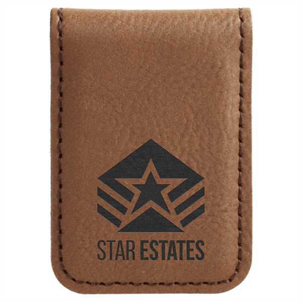 Picture of 1 3/4" x 2 1/2" Dark Brown Laserable Leatherette Money Clip