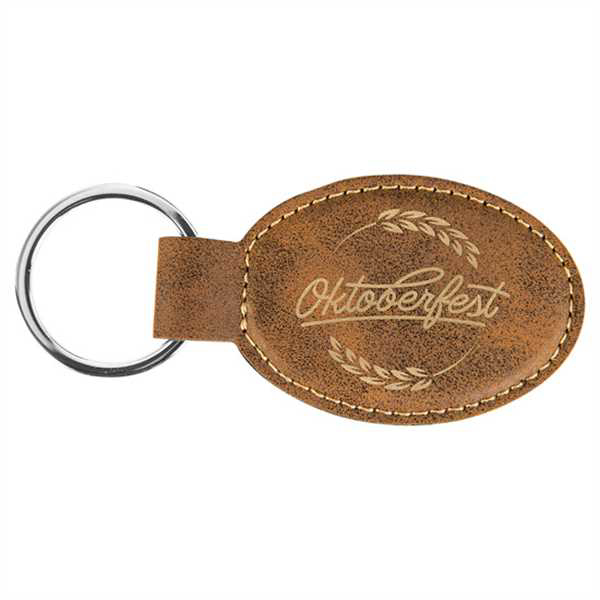 Picture of 3" x 1 3/4" Rustic/Gold Laserable Leatherette Oval Keychain