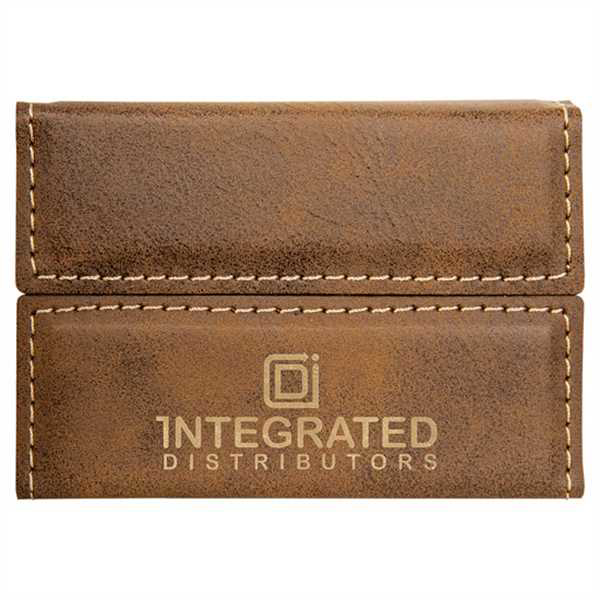 Picture of 3 3/4" x 2 3/4" Rustic/Gold Laserable Leatherette Hard Business Card Holder