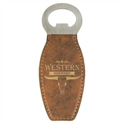 Picture of Rustic/Gold Laserable Leatherette Bottle Opener with Magnet