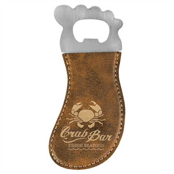 Picture of Rustic/Gold Laserable Leatherette Foot Shaped Bottle Opener with Magnet