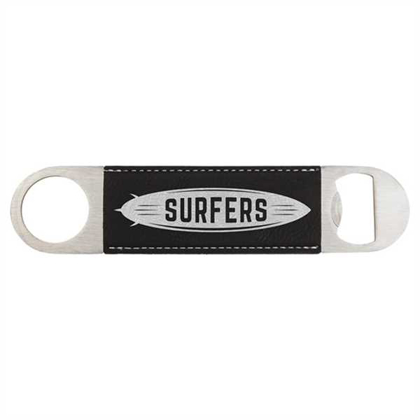 Picture of 1 1/2" x 7" Black/Silver Laserable Leatherette Bottle Opener