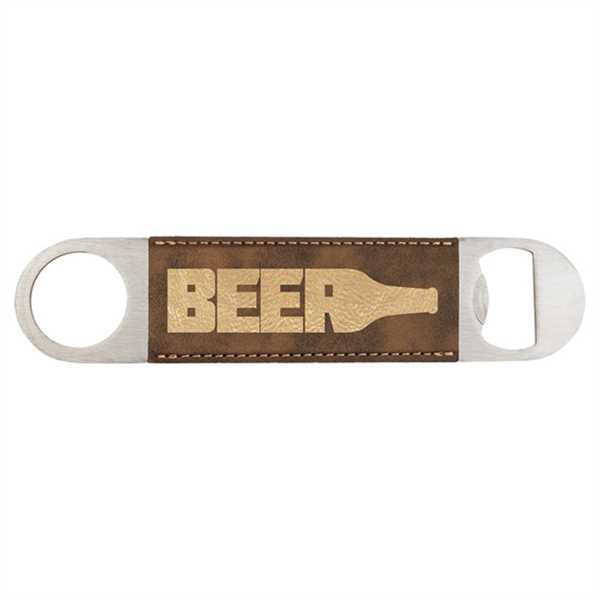 Picture of 1 1/2" x 7" Rustic/Gold Laserable Leatherette Bottle Opener