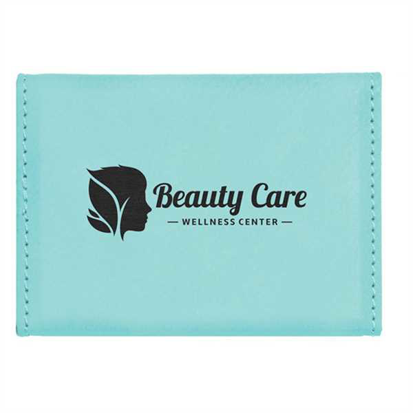 Picture of 3 3/4" x 2 3/4" Teal Laserable Leatherette Hard Business Card Holder